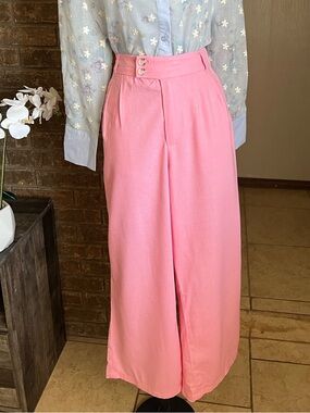 pink wide-leg high-waisted trousers